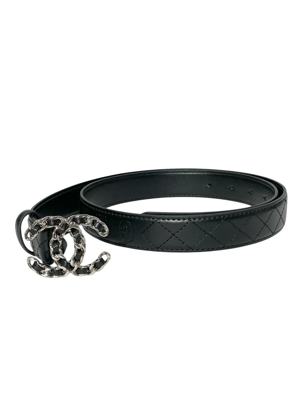 🖤 Women’s Black Leather Belt with Silver Chain Buckle 🖤